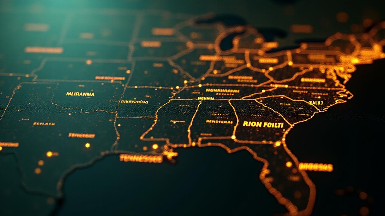 Regional service corridors map highlighting Mississippi, Alabama, Louisiana, Tennessee, and Arkansas